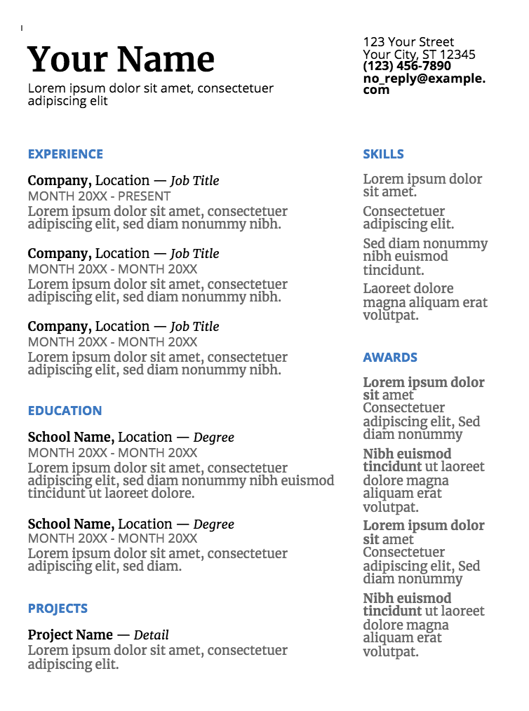 resume template for google docs